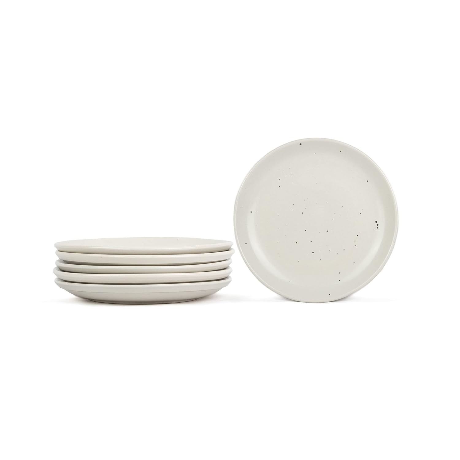 Ceramic Quarter Plates Set Of 6, White Speckle Earth Series | Premium Stoneware Snacks Plates Set - Dessert Plates | Small Plates With Matte Finish - Microwave Safe & Chip Resistant