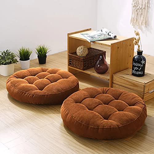 Round Velvet Floor Cushions Pillow For Living Room, Outdoor, Brown - 50 X 50 Cm | For Floor Cushions, Tatami Cushion, Patio Cushion, Balcony Cushion, Floor Seating, Soft Pillow - Pack Of 2