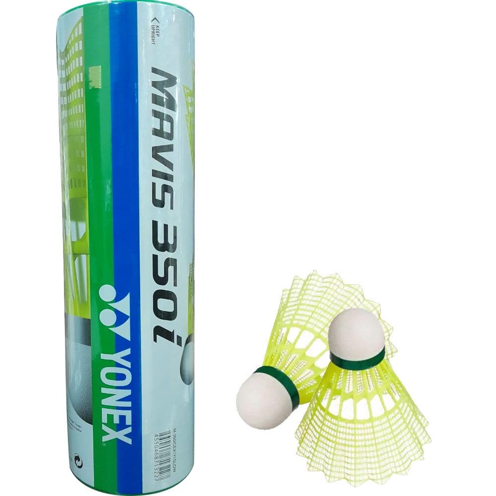 Yonex Mavis 350i Green Cap Nylon Badminton Shuttlecock | Yellow , Pack Of 6