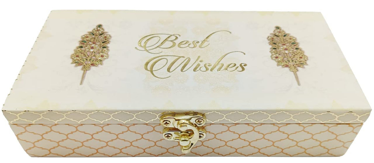 Designer Wodden Fancy Shagun Gift Boxes For Wedding, Shagun Cash Box Or Money Box With Mgi Printing For Wedding, Engagement, Holi, Diwali, Baby Showers, Colour - Gold, Pack Of 2