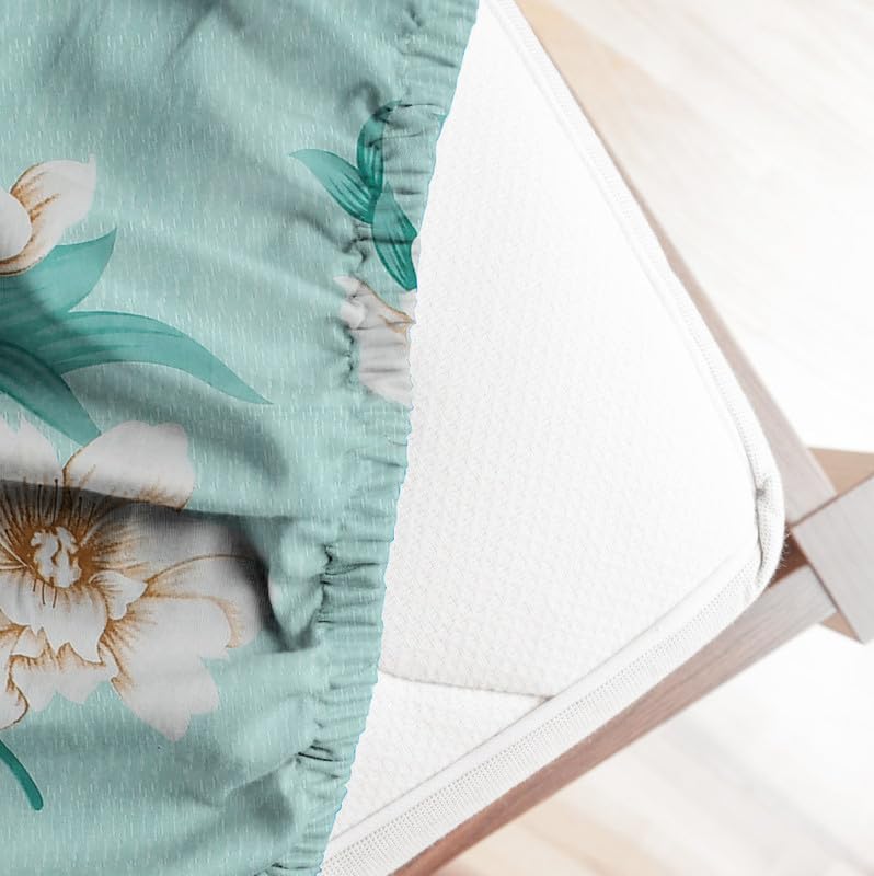 Elastic Fitted Bedsheets With 2 Pillow Covers - Size-78 X72+10 Inches, Mint Green | King Size Bed With All Around Elastic 220 TC Super Soft