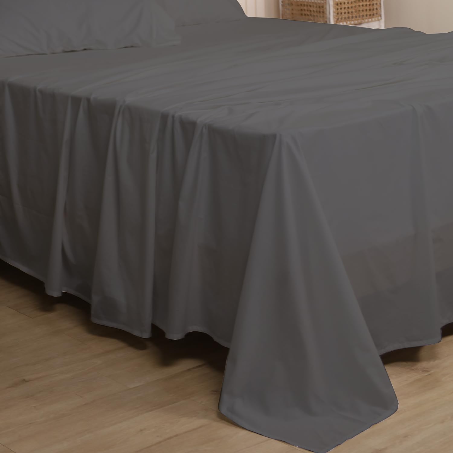 Flat Bedsheet For Super King Size Bedding With 2 Pillow Cover For Bedroom - 108 X 120 Inches, Light Grey | Ideal For Hotel, House, Guest House