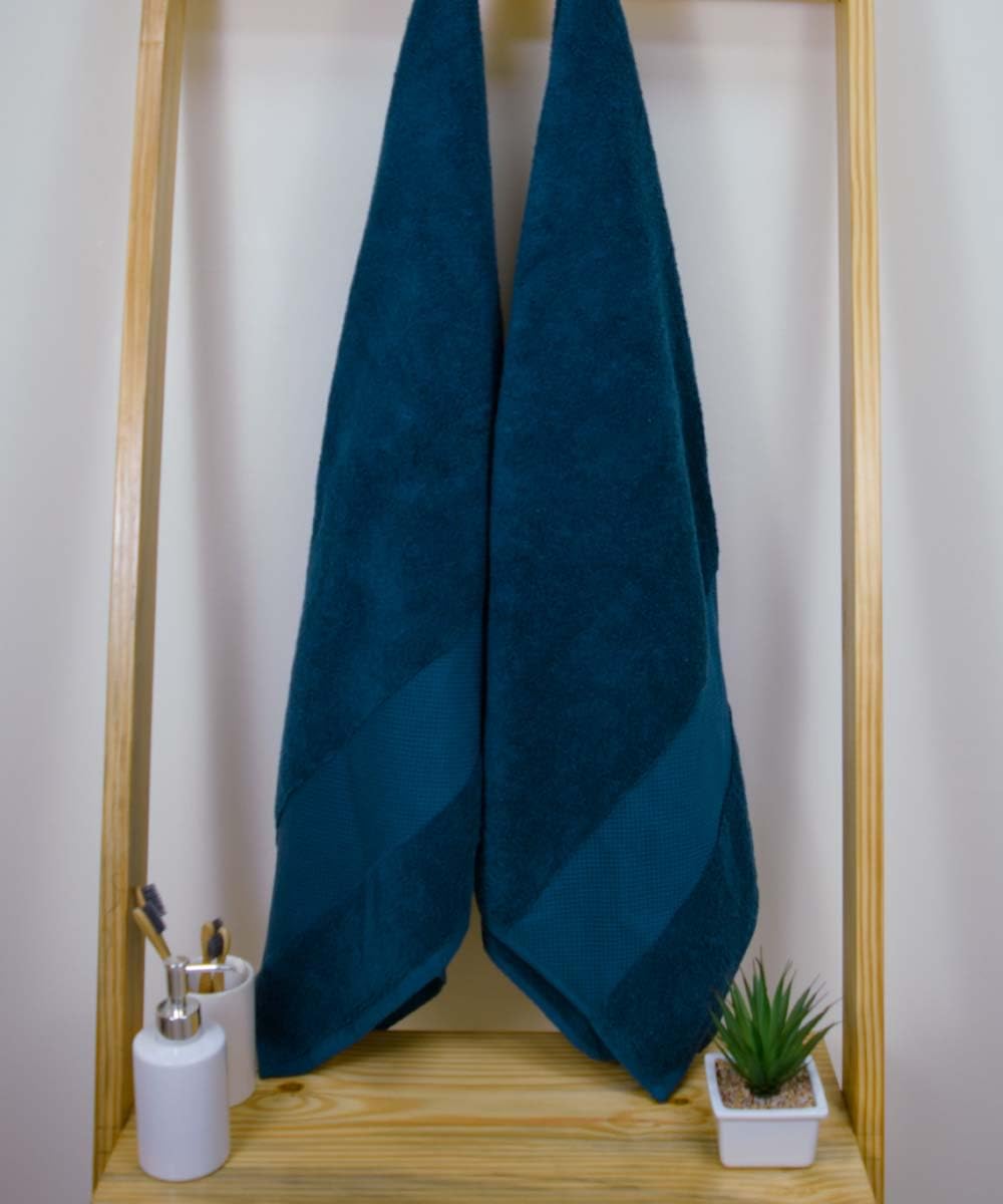 Rangoli Soft Absorbent Durable Towels Earthly Egyption Cotton Plush Luxurious Large Size Bath Towel 1000 Gsm (Teal)- Pack Of 2