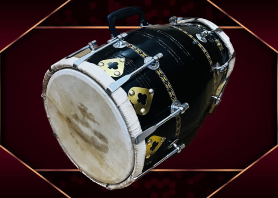 Professional Classical Dholak Nut & Bolt With Bag & Belt Also - Black | Double Headed Hand Drum, Perfectly Symmetric Round Dholak - Dholak For Festival, Wedding, Satsang | Very Easy To Tune