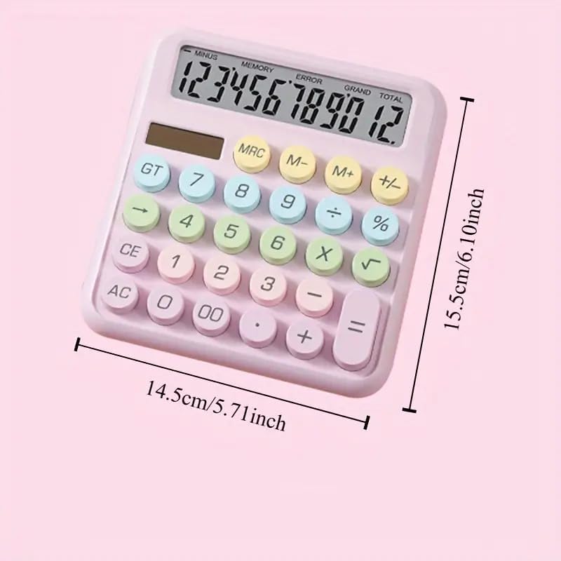 Mastano Desktop Cute Calculator -12 Digit large Display | Big Buttons | Solar Power |aesthetic Candy Color | For Office, School, Home Blue