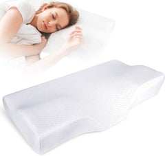 Memory Foam Pillow For Sleeping, Contour Cervical Orthopedic Pillow - White | For Neck & Shoulder Pain Relief For Sleeping, Ergonomic Cervical Pillow, Neck Support, Adjustable Pillow