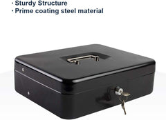 Large Cash Box With Money Tray & Lock, Metal Money Box Safe, Cash Register, 5 Compartments Cantilever Tray & 4 Spring - Loaded Clips For Bills,11.81"X 9.45"X 3.54" Colour - Black