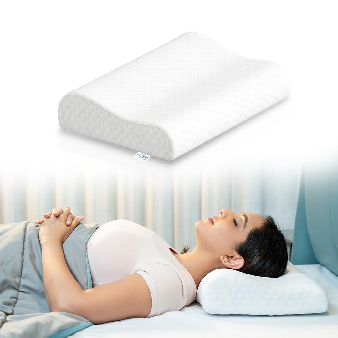 Memory Foam Cervical Pillow, Orthopedic Pillow, Standard Size - 19 X 11 Inch | White Pillow, Neck Support Pillow For Sleeping, Neck & Shoulder Pain | Removable Zipper Cover - Pack Of 1