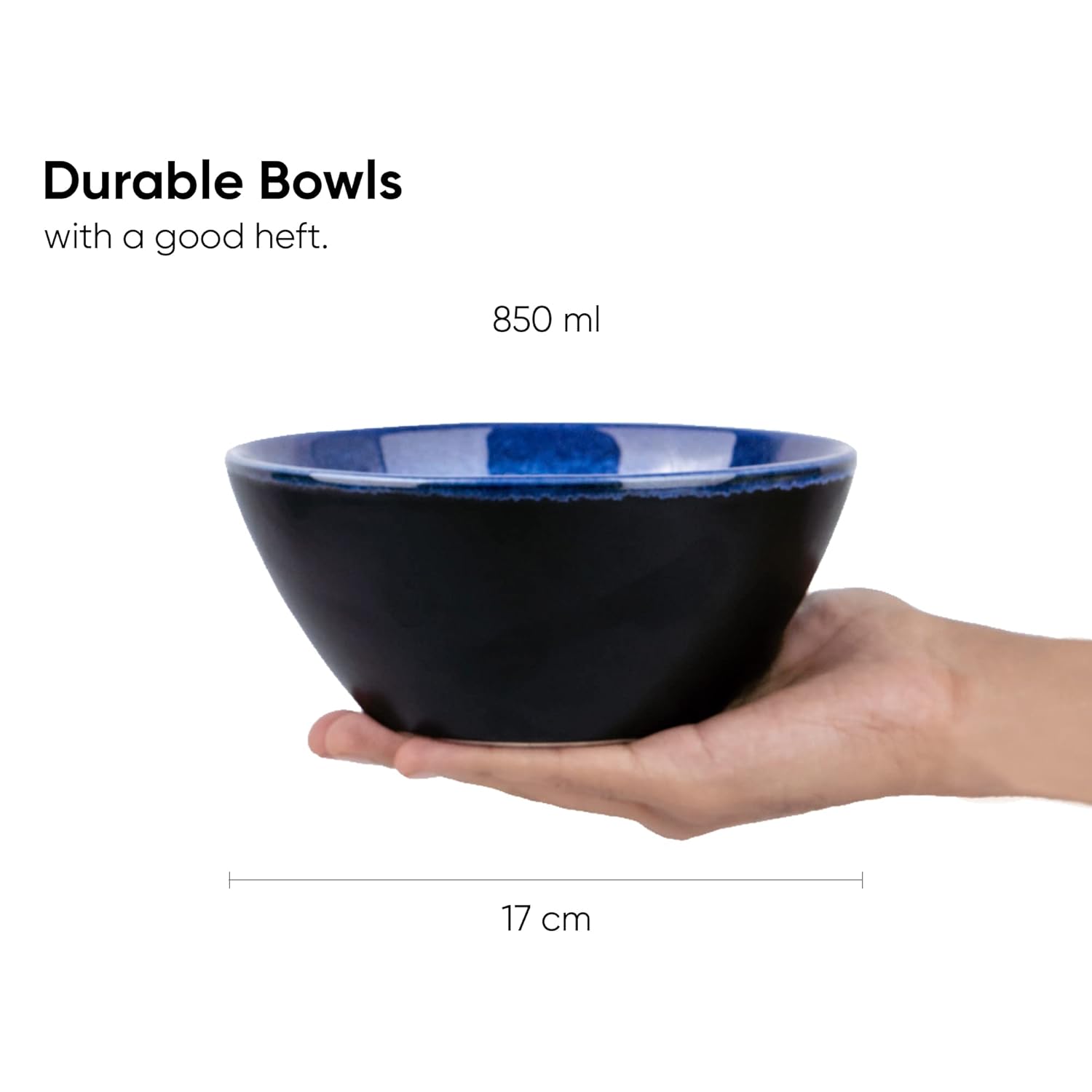 Ceramic Serving Medium Bowls Set Of 2 Pieces - 850ml Each, Blue Reactive | Premium Ceramic Bowls - Medium Size | Microwave Safe Bowls - Bowl Sets With Glossy Finish | Ceramic Bowls