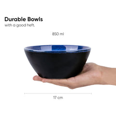 Ceramic Serving Medium Bowls Set Of 2 Pieces - 850ml Each, Blue Reactive | Premium Ceramic Bowls - Medium Size | Microwave Safe Bowls - Bowl Sets With Glossy Finish | Ceramic Bowls