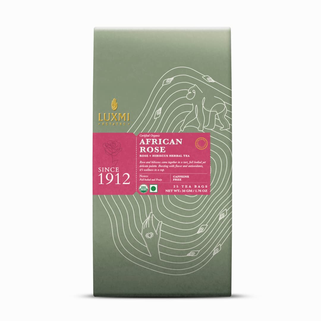 Luxmi Estates Valerian Dream + African Rose Herbal Tea Pack Of 2 - 50gm, 1.7 Ounce, 25 Tea Bags In Each | USDA Certified Organic Tea - Caffeine Free Herbal Tea Bags | Stress Relief & Bedtime Comfort
