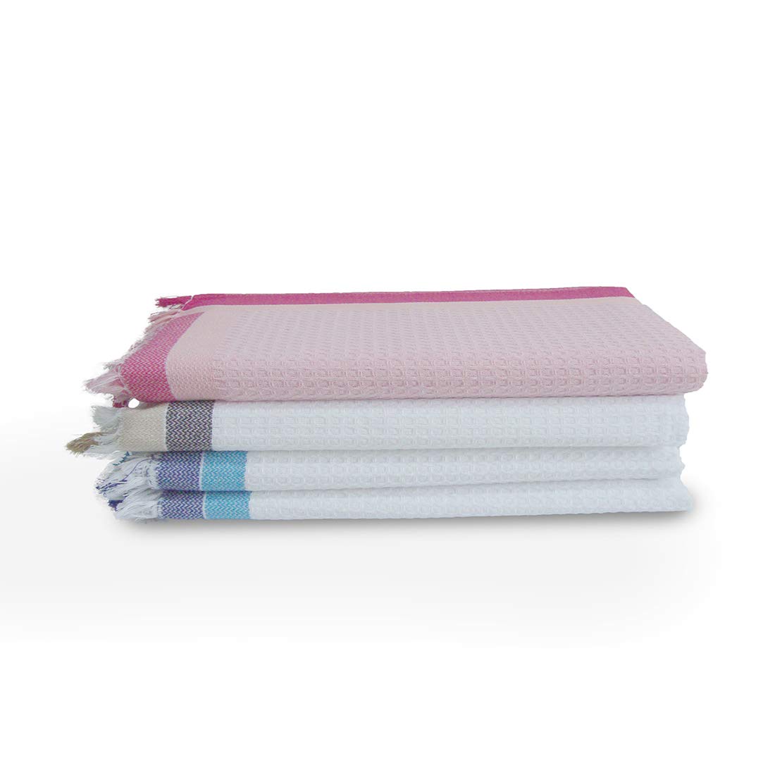 Athom Living Light Weight Cotton Premium Waffle Border Bath Towel | Pack Of 4 Multi2