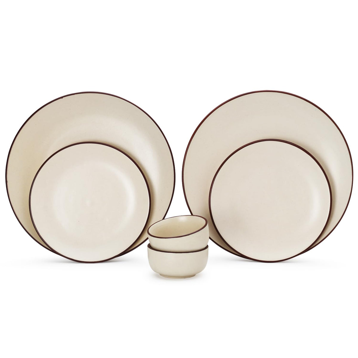 Handcrafted Ceramic Stoneware Dinner Set Of 6 Pcs - Off White | 2 Dinner Plates, 10.6 Inch Each + 2 Small Plates, 7.4 Inch Each + 2 Dinner Katori, 170ml Each | Microwave & Dishwasher Safe