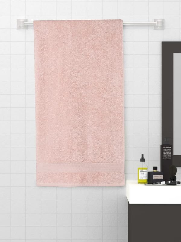 Spaces Embassy 100% Cotton Plain Large Size Bath Towel 500 Gsm | Soft, Lightweight, Breathable, Quick Dry Bath Towel (Peach)