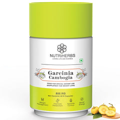 Nutriherbs Garcinia Cambogia 800mg With Green Tea & Guggul Extract Herbal Weight Loss Supplement For Men & Women, Belly Fat Burner & Metabolism Booster, Weight Management | 60 Capsules 100gm 0.2lbs
