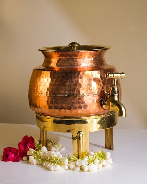 Pure Copper Water Dispenser (Matka), 3 Liters | Leak Proof Water Container Pot With Tap For Ayurvedic Health Benefits