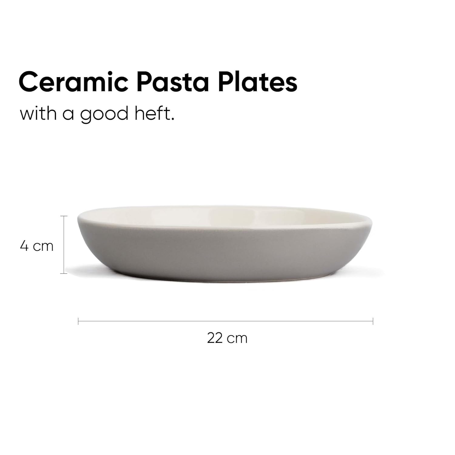 Ceramic Pasta Bowl Set Of 2 Pcs, 22cm - Grey Outside, 300ml Each | Stoneware Ceramic Serving Bowls With Glossy Finish | Pasta Plate - Deep Plate | Ceramic Bowl - Pasta Serving Plate