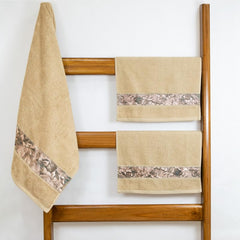 Rangoli 100% Cotton Fibre 1 Bath & 2 Hand Towels 900 Gsm | Highly Durable & Absorbent With Printed Border | Quick Drying Towels (Beige)