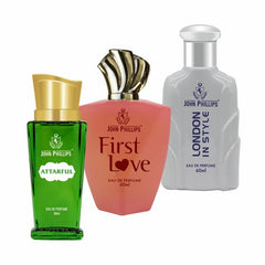 John Phillips Attarful + London In Style + First Love Eau De Parfum 60ml 2 Fl.oz. Each Pack Of 3 For Men & Women