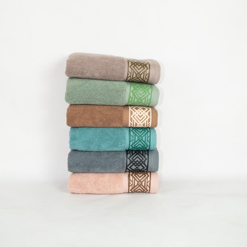 Rangoli 100% Cotton Fibre Hand Towel 1200 Gsm | Highly Durable & Absorbent Towel | Skin-Friendly & Quick Drying Luxury Towels (Multicolor) - Pack Of 6