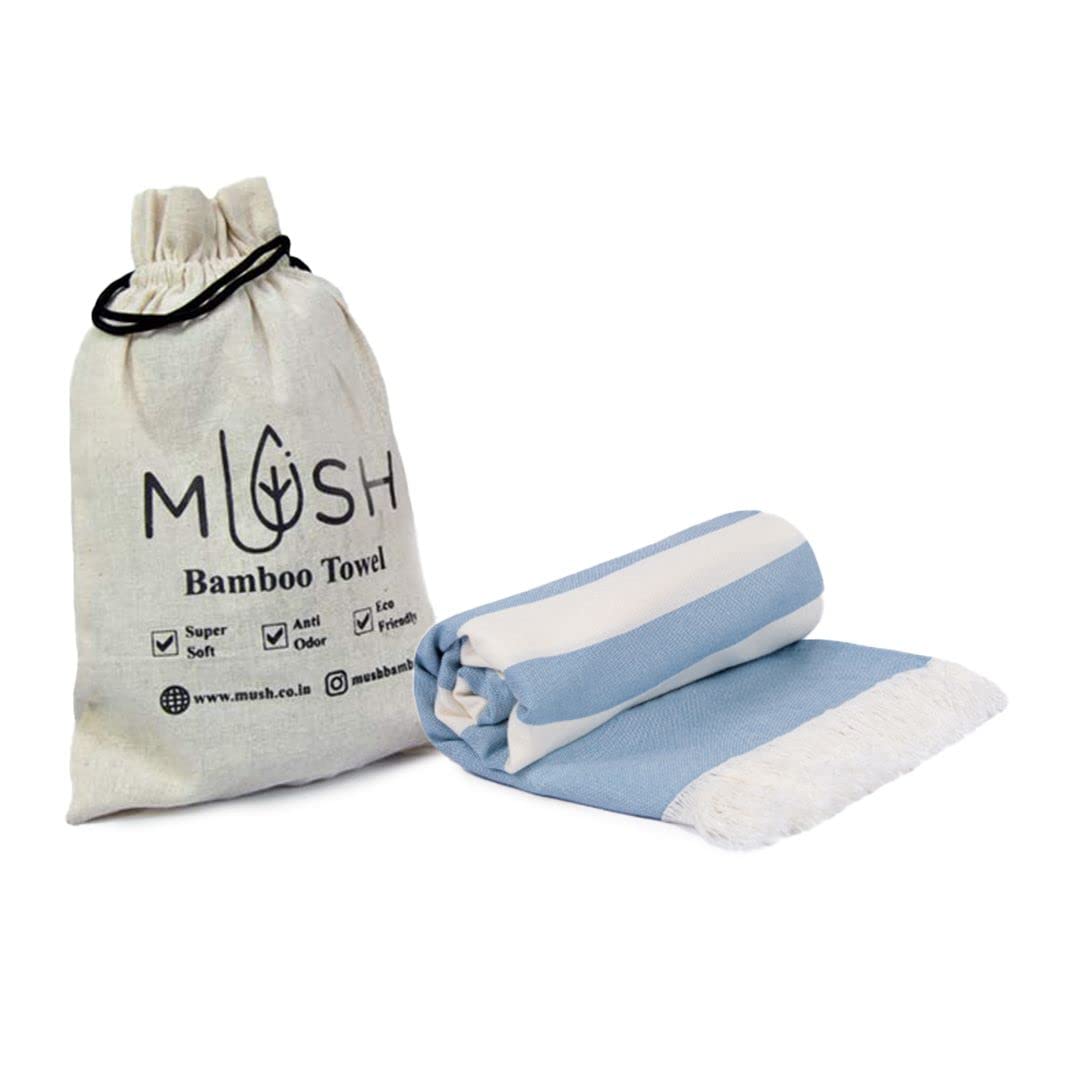 Mush 100% Bamboo Light Weight & Ultra-Compact Turkish Towel | Super Soft, Absorbent, Quick Dry, Anti-Odor Bamboo Towel (1, Muted Blue) - 250 Tc