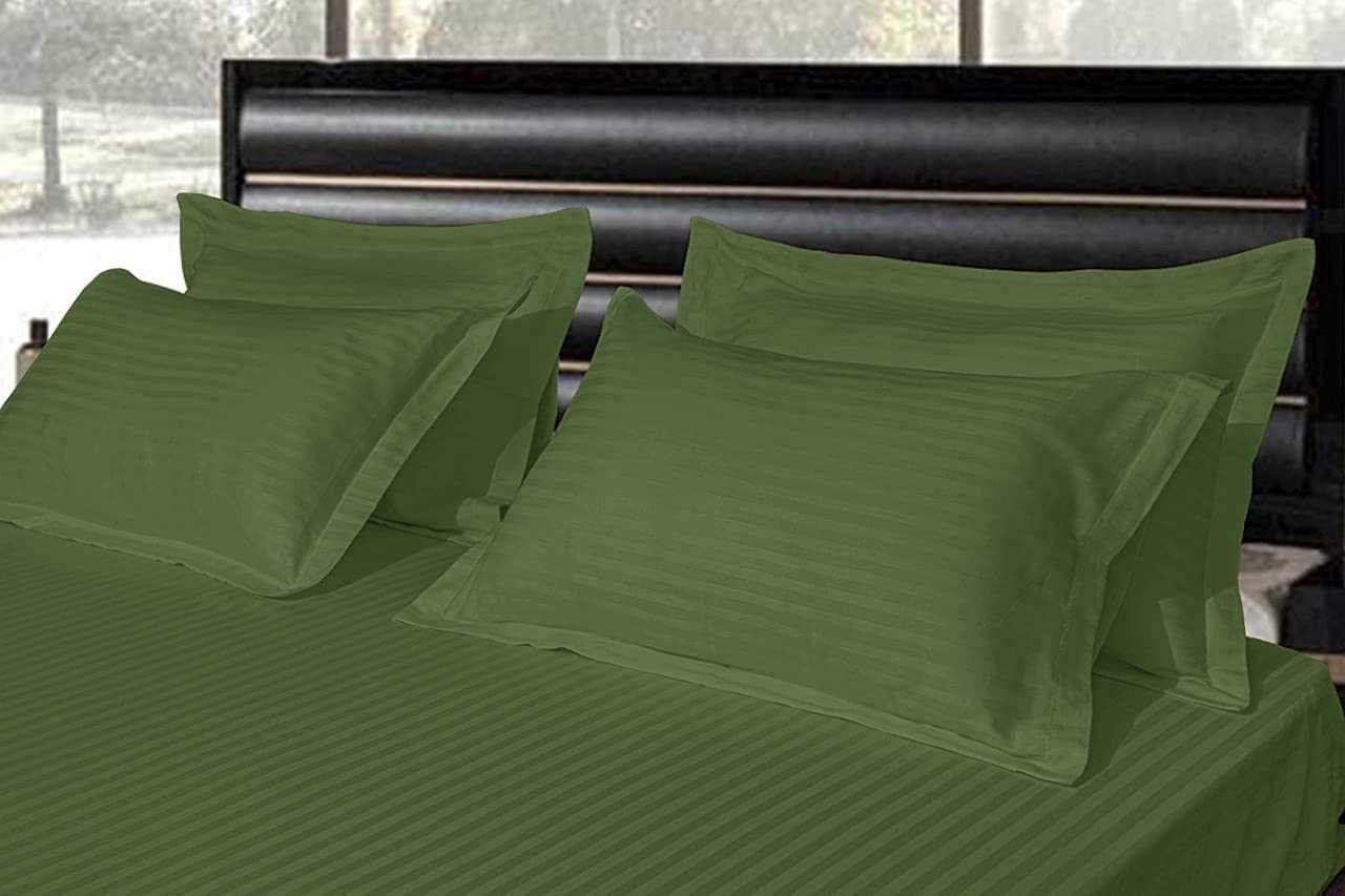 Cotton Bedsheet For Double Bed Queen Size - 90 X 100 Inches, Green With 2 Pillow Covers | 350 Thread Count | Premium Comfort Bedsheets For Home, Hotels & Guest House