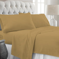 Striped Cotton Queen Size Fitted Bedsheet With 2 Pillow Covers - 60 X 80 + 12 Inches, Taupe | Soft & Durable | Perfect For All Seasons, Especially Summer