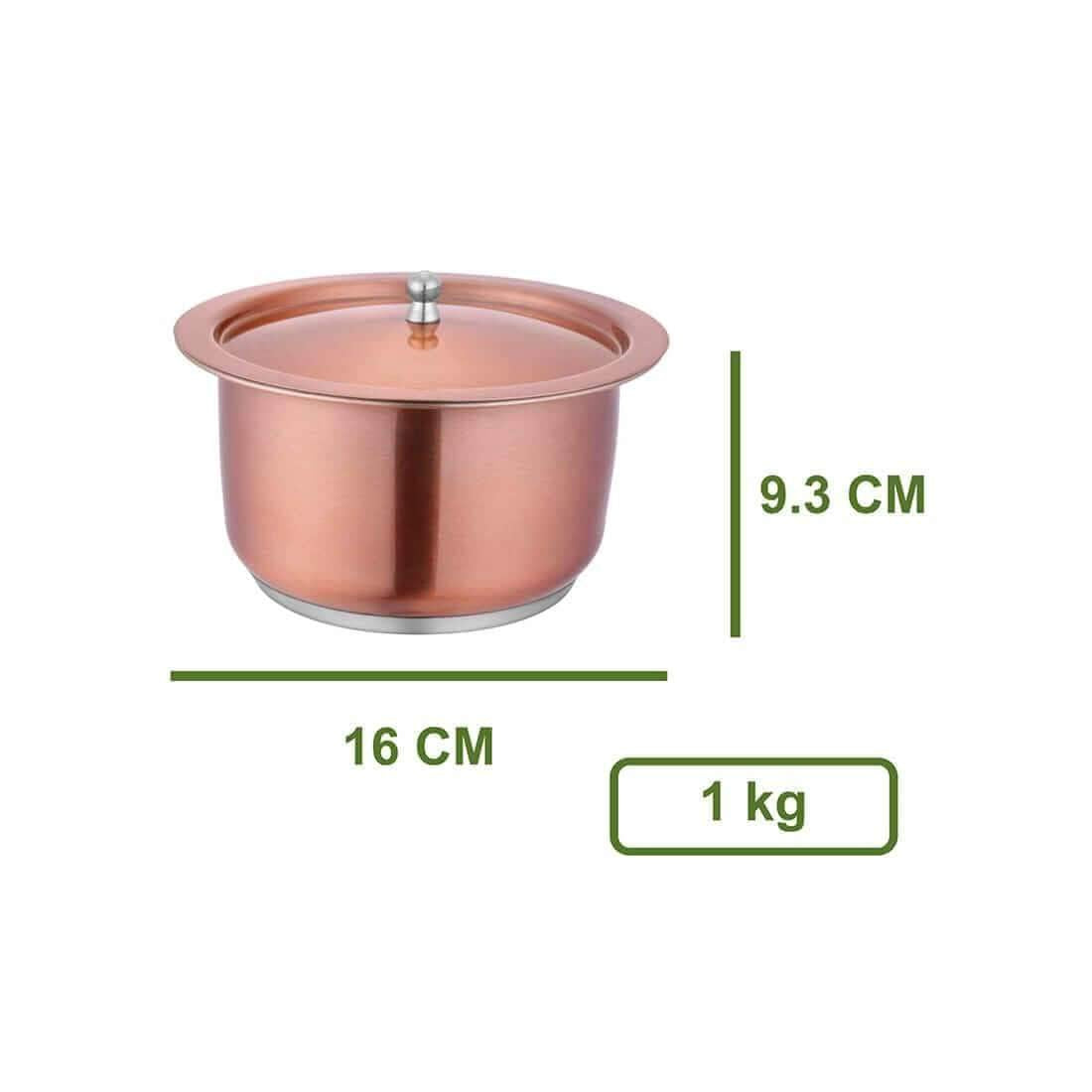 High Grade Stainless Steel Copper Tope With Lid Set Of 2 Pcs | Copper Coating & Inside Silver Color, Size 16 Cm, 1.1 Liters + 18 Cm, 1.6 Liters