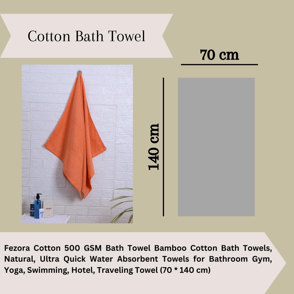 Fezora 100% Cotton Bath Towel 450 Gsm | Ultra Soft, Quick Dry, High Absorbency, Skin-Friendly Large Size Bath Towel (Orange)