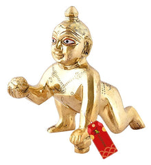 Beautiful Brass Laddu Gopal Idol, Kanha Ji, Bal Krishna Statue, Gold Idol - 20 Cm, Antique Deign, For Home, Office Décor, All Festivals & Occasion, Idol