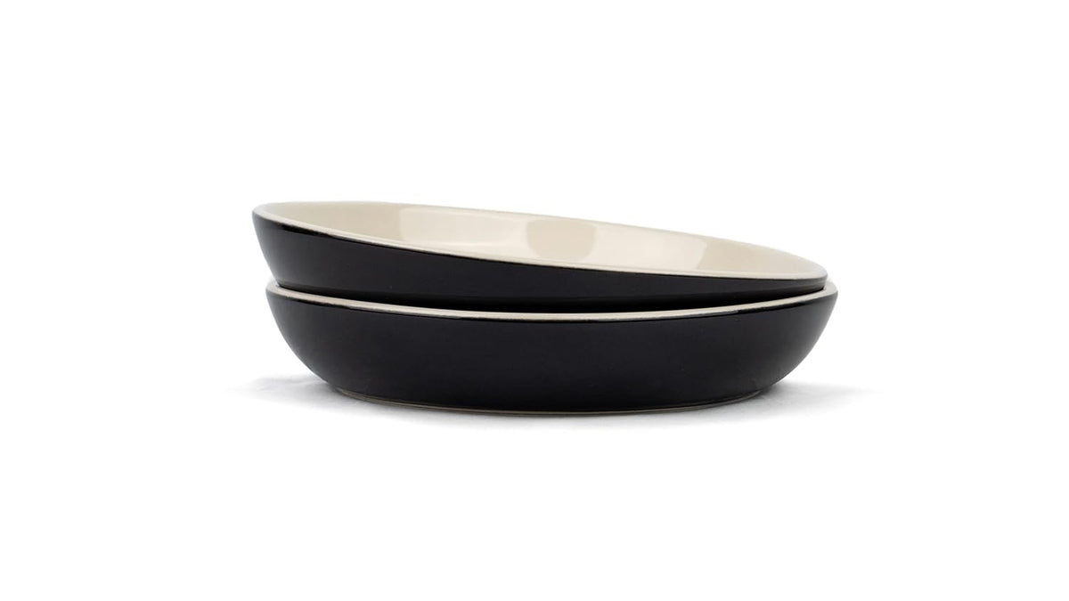 Ceramic Pasta Bowl Set Of 2 Pcs, 22cm - Black Outside, 300ml Each | Stoneware Ceramic Serving Bowls With Glossy Finish | Pasta Plate - Deep Plate | Ceramic Bowl - Pasta Serving Plate