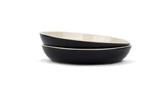 Ceramic Pasta Bowl Set Of 2 Pcs, 22cm - Black Outside, 300ml Each | Stoneware Ceramic Serving Bowls With Glossy Finish | Pasta Plate - Deep Plate | Ceramic Bowl - Pasta Serving Plate