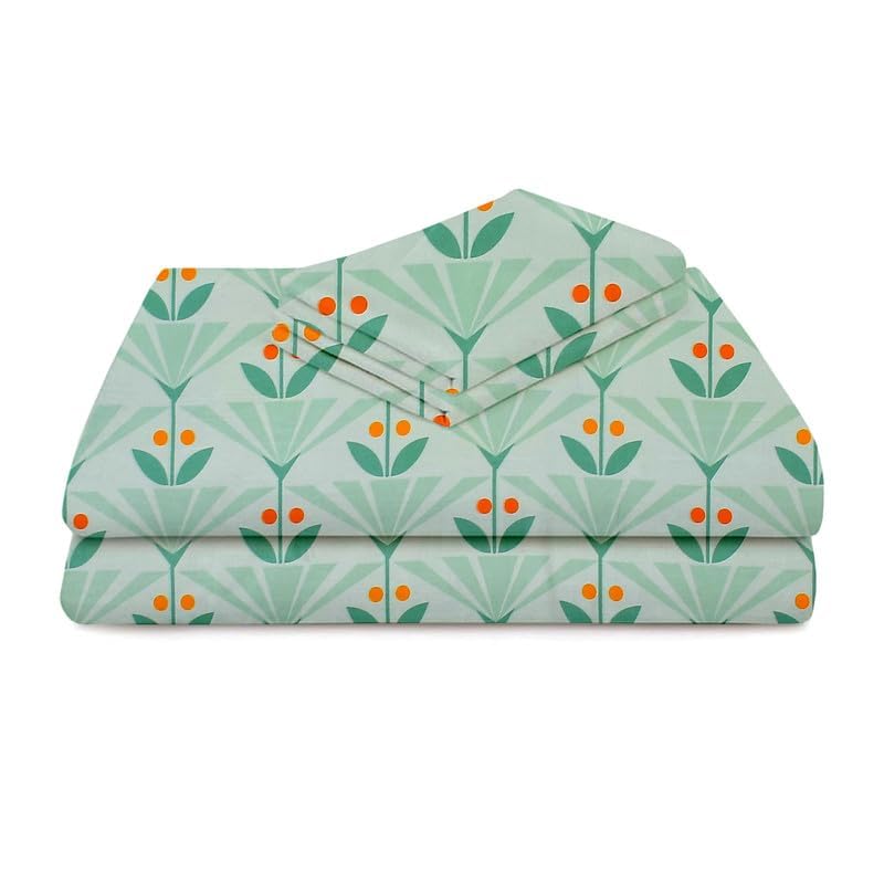1 Double Bedsheet With 2 Matching Pillow Covers - 90 X 90 Inches, Sea Green | Soft Brushed - Breathable & Wrinkle Free | Natural Fiber, Pure Cotton Bedsheet