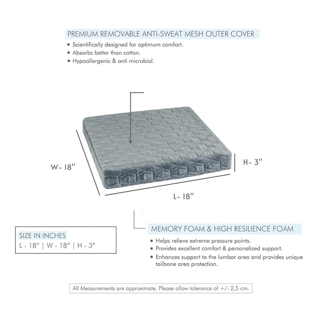 Chair Cushion Pad, High-Resilience & Memory Foam Pillow, Grey, King Size - 18 L X 18 W X 3 H Inch | Seat Cushion For Chair, Hip Support & Back Pain Relief | Sitting Pillow - Set Of 1