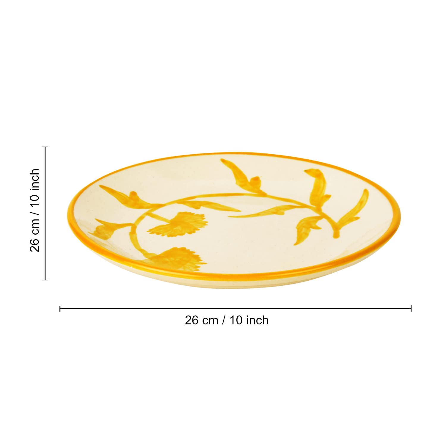 Hand Painted Ceramic Floral Dinner Serving Plates Set Of 2 - Yellow & Off White, Diameter: 10 Inches | Full Plates - The Lucid Yellow Collection