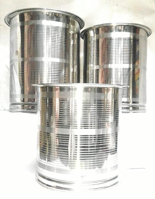 Stainless Steel Atta Tanki Or Container, Box, Drum, Pawali, Tanki With Lid 12 No.+14 No.+16 No. | Silver Stainless Steel Atta Drum - Set Of 3