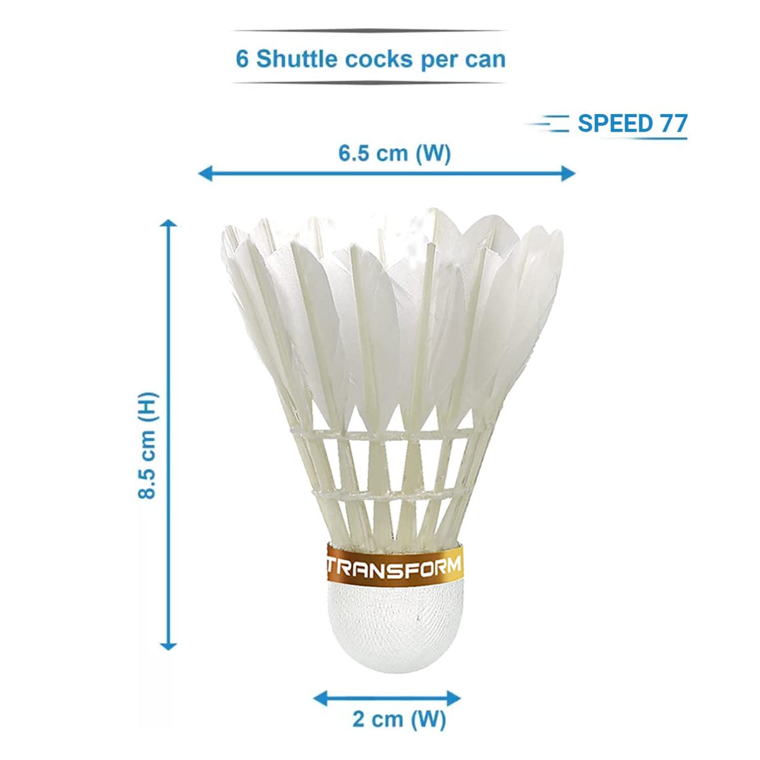 Transform VT- 50 Feather Shuttlecock with Heavy Cork Stable and Durable , Badminton Birdies for Indoor & Outdoor , Speed 78 | White - Pack Of 1