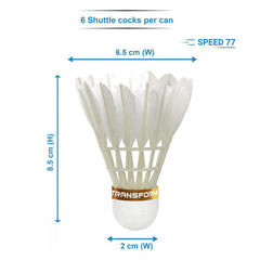 Transform Falcon VT- Ace Badminton Feather Shuttlecock , Speed 77 | White , Pack Of 12