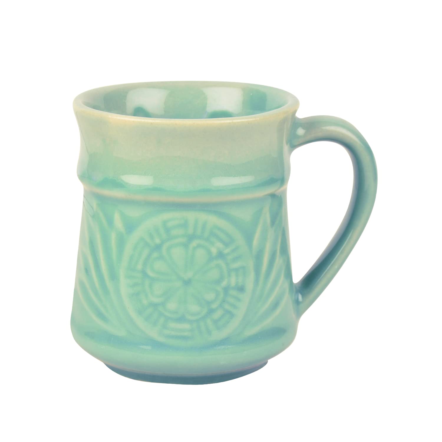 Studio Pottery Etched Ceramic Coffee Mugs Set Of 2 - 300ml Each, Turquoise | Milk Mugs - Tea Cups & Mugs