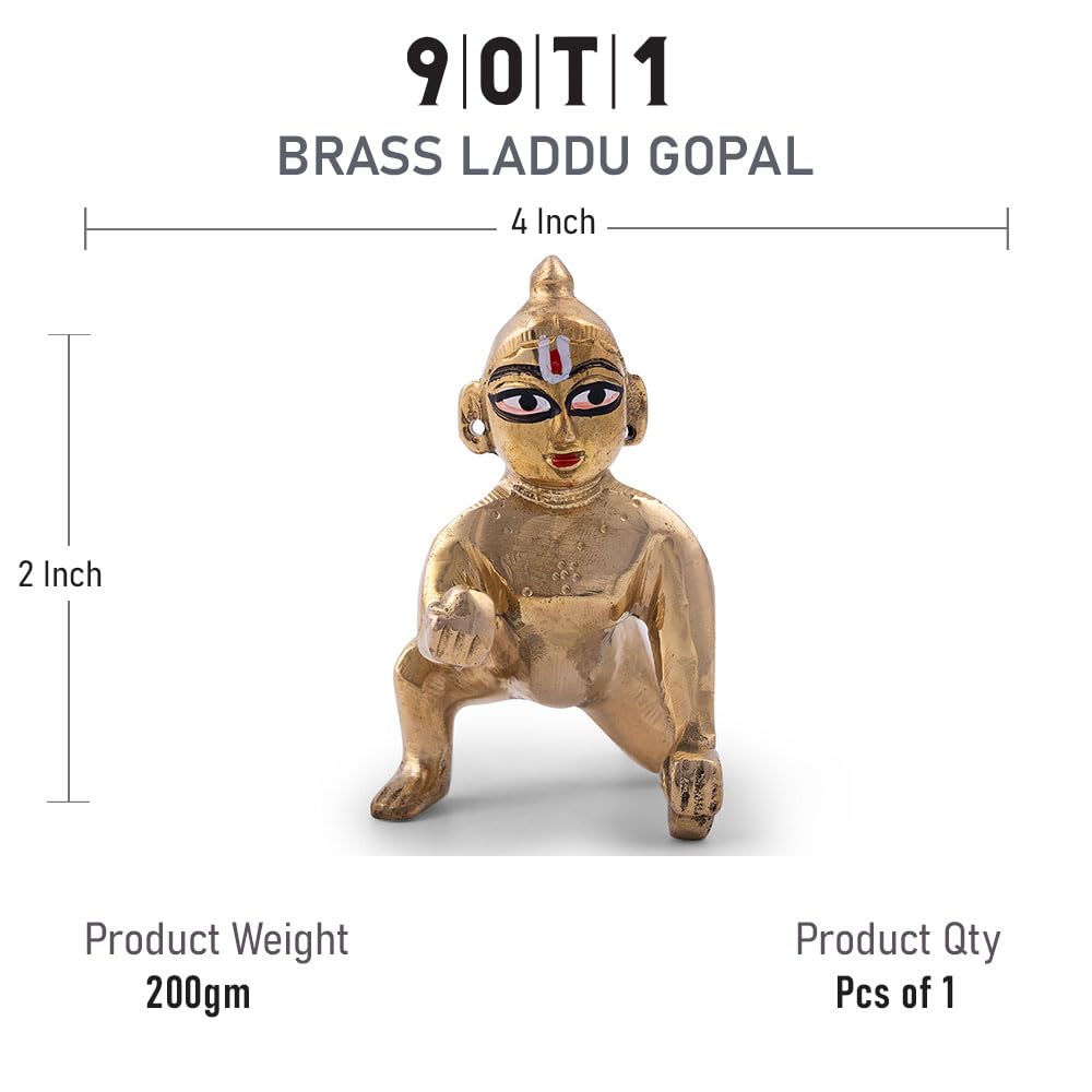 Laddu Gopal Idol, Petal Ke Laddu Gopal, Thakur Ji, Gold, Brass, Size - 4 X 2 Inches, Medium, Bal Gopal Idol, Lord Krishna, For Pooja Room, Home Décor, Handmade Statue, Krishna Murti