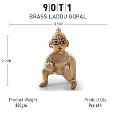 Laddu Gopal Idol, Petal Ke Laddu Gopal, Thakur Ji, Gold, Brass, Size - 4 X 2 Inches, Medium, Bal Gopal Idol, Lord Krishna, For Pooja Room, Home Décor, Handmade Statue, Krishna Murti