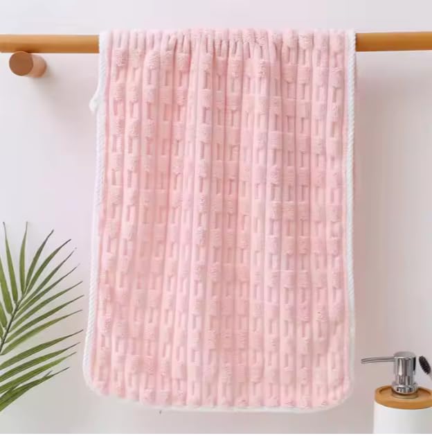 HomeCloud Korean Bath & Face Towel 400 Gsm | Plush Soft & Luxury Towel Set With Hanging Loop | 3x Softer Than Cotton Towels | Set Of 2 (Pink)