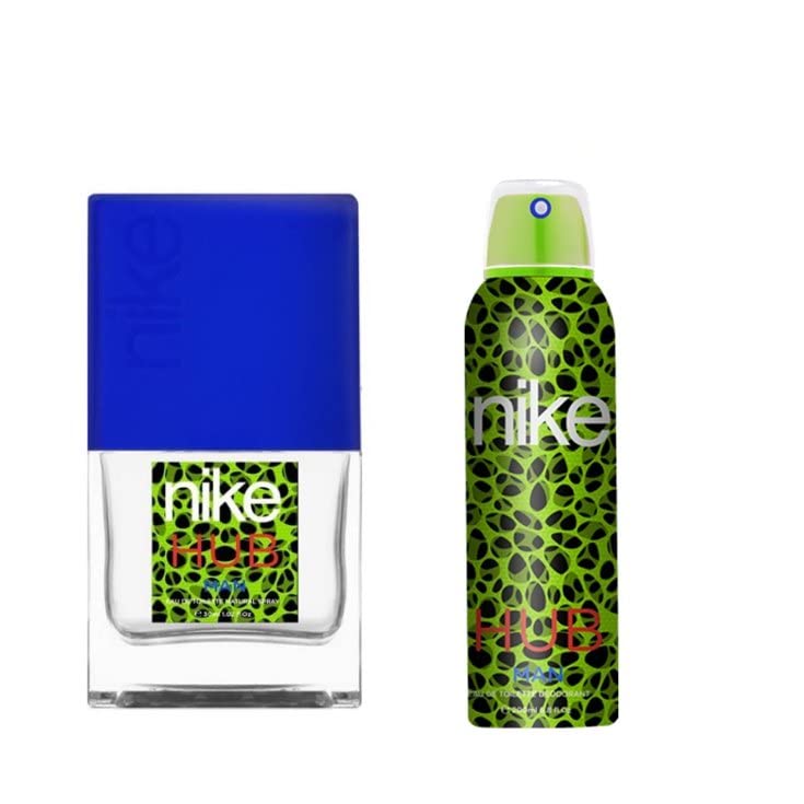 Nike Hub Eau De Toilette Deodorant 200ml 6.7 Fl.oz. & Eau De Toilette Long Lasting Perfume 30ml 1.0 Fl.oz. Pack Of 2 | Perfect Gift For Husband