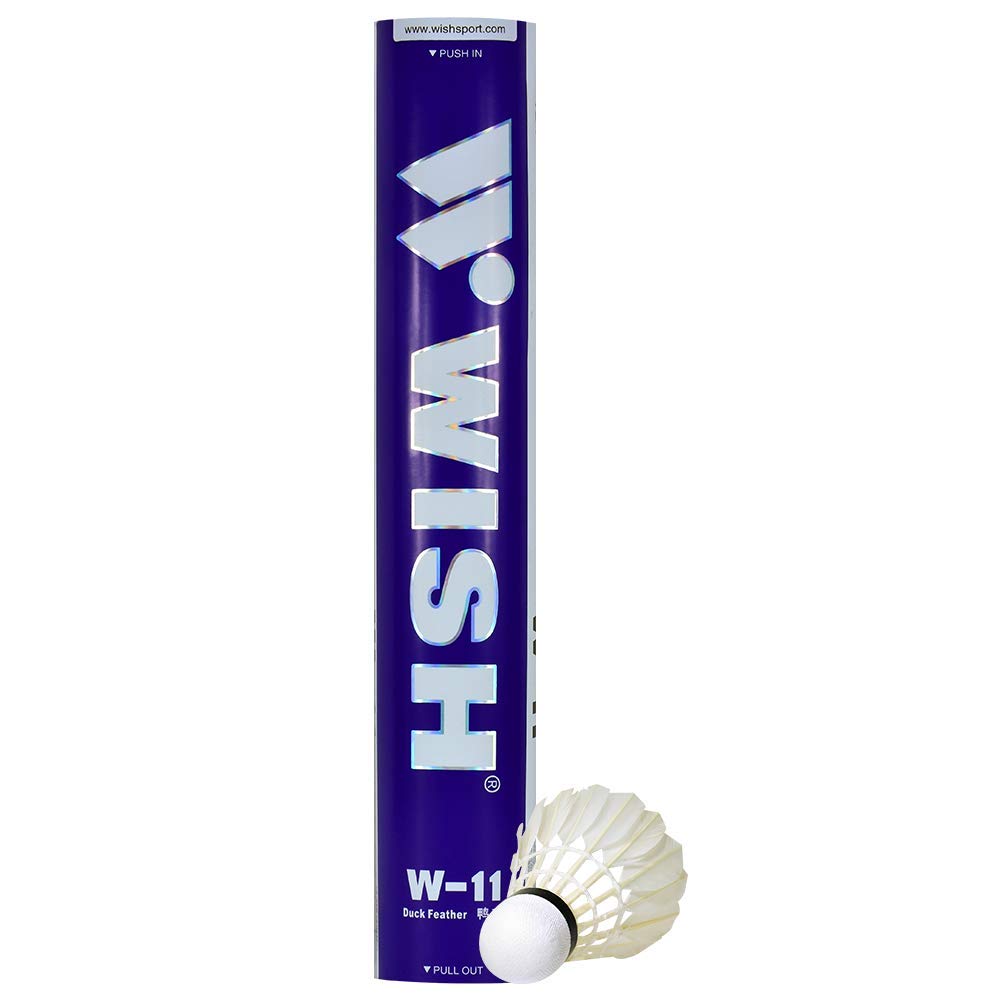 Wish W - 11 Duck Feather Badminton Shuttlecocks | White Pack Of 12 , Made For Tournaments & Trainings