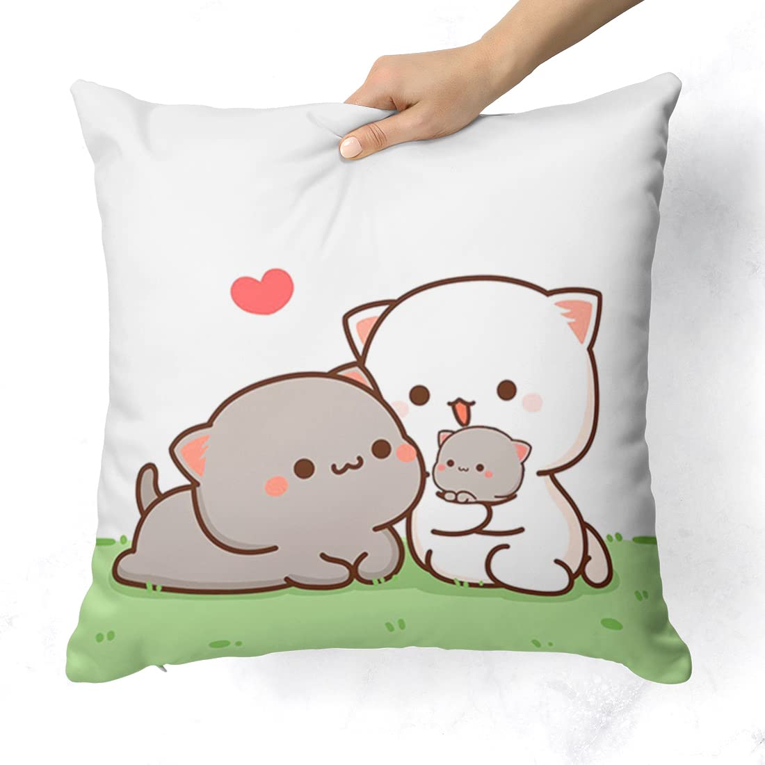 Foam Peach & Goma Mochi Cat Pillow Cushion, Keychain With Card, White Color | Peach Goma Pillow, For Boyfriend, Valentines Gift For Girlfriend, Pillow For Couple, Model No - Combo 05