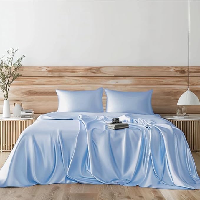 Silk Flat Bedsheet For Double Bed - 90x100 Inches, Sky Blue | Luxuriously Soft, Smooth & Skin-Friendly | Daily Use Breathable, Durable & Elegant Bedding For All Seasons