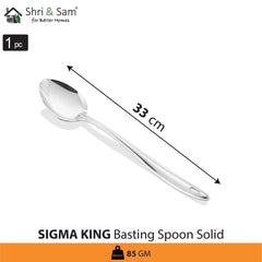 Silver Stainless Steel Sigma King Large Basting Spoon Solid, 33 Cm | Easy To Clean & Dishwasher Safe