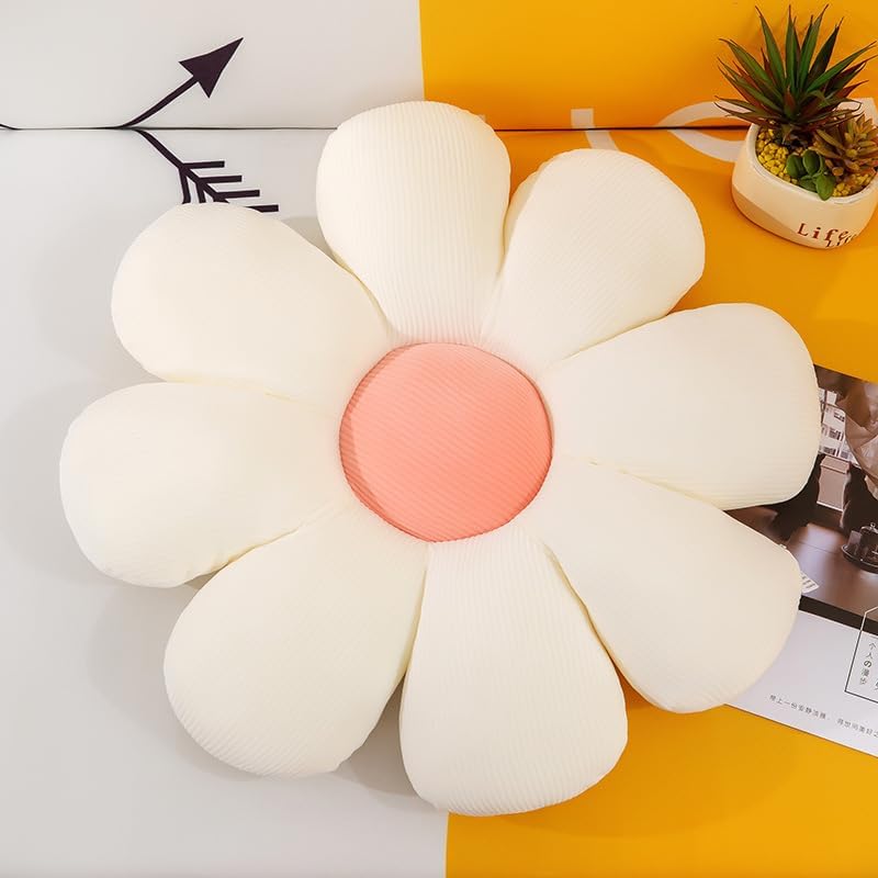 Cute Daisy Shaped Throw Pillows, Cute Preppy Decorative Pillows, White & Pink - 35 Cm | Floor Cushion, For Girls Bed Room Couch, Sofa, Chair, Aesthetic Décor | Washable, Versatile Use