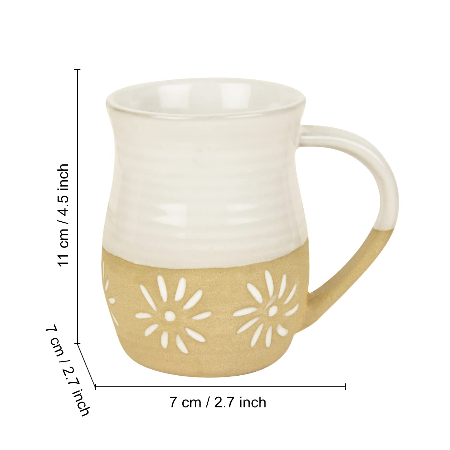 Dual Tone Studio Pottery Ceramic Coffee Mugs Set Of 2 - 350ml Each, Off White & Light Brown | Milk Mugs - Tea Cups & Mugs