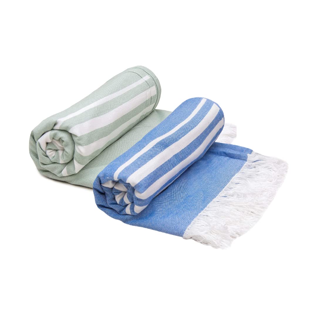 Mush 100% Bamboo Large Bath Towel 280 Gsm | Ultra Soft, Absorbent, Light Weight, & Quick Dry Towel For Bath, Travel, Gym, Beach, Pool & Yoga | Set Of 2 - Blue & Green